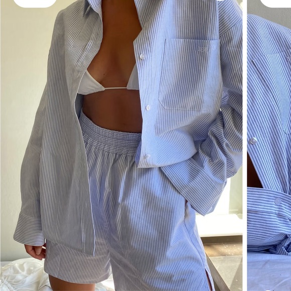 Djerf Avenue Pants - Djerf Avenue Breezy Shorts Blue Stripe